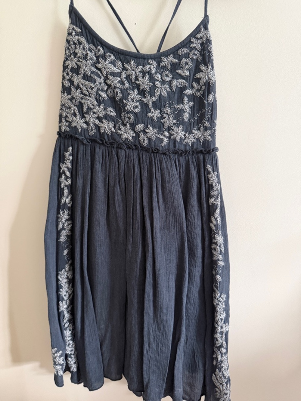 aerie Charcoal Gray Embroidered Tank Dress